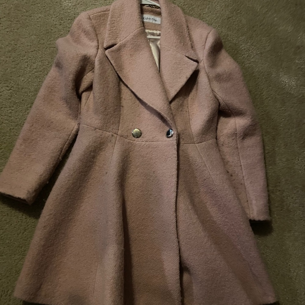 Calvin Klein Melton Double Breasted Pink Coat - Picture 3 of 4